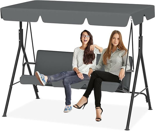Schommelbank – Tuinschommel – Outdoor Bank – Schommelstoel – Relaxbank – 3-Zits Grijs 193x110x152 cm – Weerbestendig Stalen Frame – Verstelbaar Zonnedak