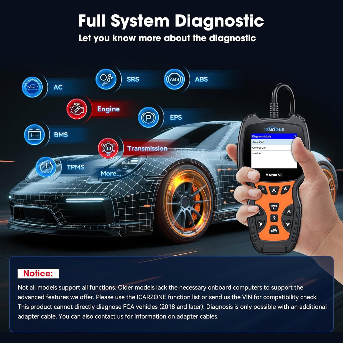 MA200 V6 OBD2 Scanner for Ben.z/Land Rover/Porsche/BM.W/Volvo/V.A.G, All System Car Diagnostic Tool with 6 Services, Oil/BMS/EPB/SAS/DP-F/TPMS Reset, Auto VIN, Battery Test, Lifetime Update