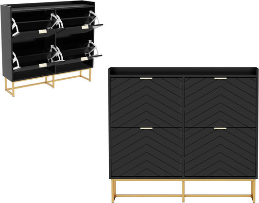 Smalle Schoenenkast – Schoenenopberger – Schoenenrek – Schoenenkast Hal – Schoenenmeubel – 4 Kleppen Met Kantelmechanisme – Verstelbare Vakindeling 100x24x91 cm
