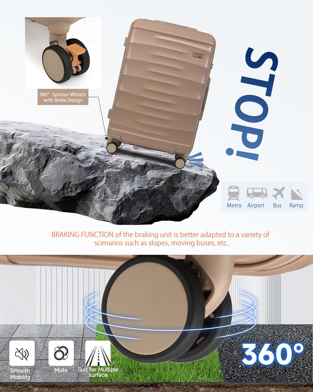 Sea choice 3-delige kofferset 20/24/28" ABS Harde Schaal Handbagage met TSA Slot YKK Rits 8 Spinner Wielen