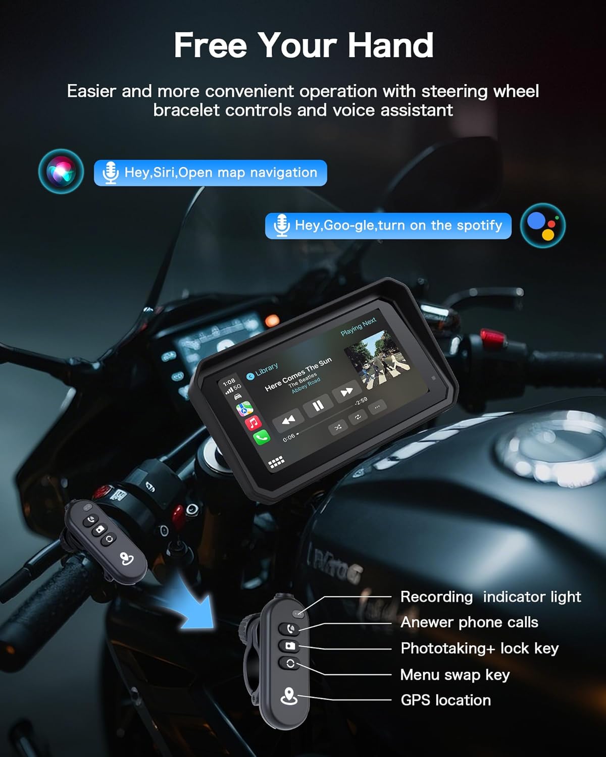 4K Dashcam Motorfiets CarPlay Android Auto 6.25 Inch Motorfiets Navigatie apparaten IP67 Waterdichte GPS-navigatie-apparaten voor motorfietsen, Dual Bluetooth, Siri/Google Assistant 64GB winkelwagen