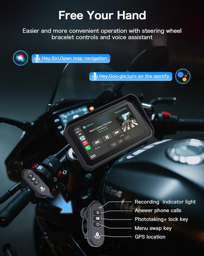 4K Dashcam Motorfiets CarPlay Android Auto 6.25 Inch Motorfiets Navigatie apparaten IP67 Waterdichte GPS-navigatie-apparaten voor motorfietsen, Dual Bluetooth, Siri/Google Assistant 64GB winkelwagen