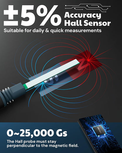 8103 gausmeter, oplaadbaar, 0-2500 m, magneetometer met gegevensregistratie en alarm, veld- en polariteitsmeter, ± 5% totale nauwkeurigheid voor fabrieken en werkplaatsen
