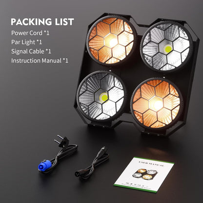 Parspotlight – LED Par Lamp – Podiumverlichting – DJ Licht – Feestverlichting – 4x100W COB LED – Kleurtemperatuur 3200-5600K – 25+30 Licht Effecten