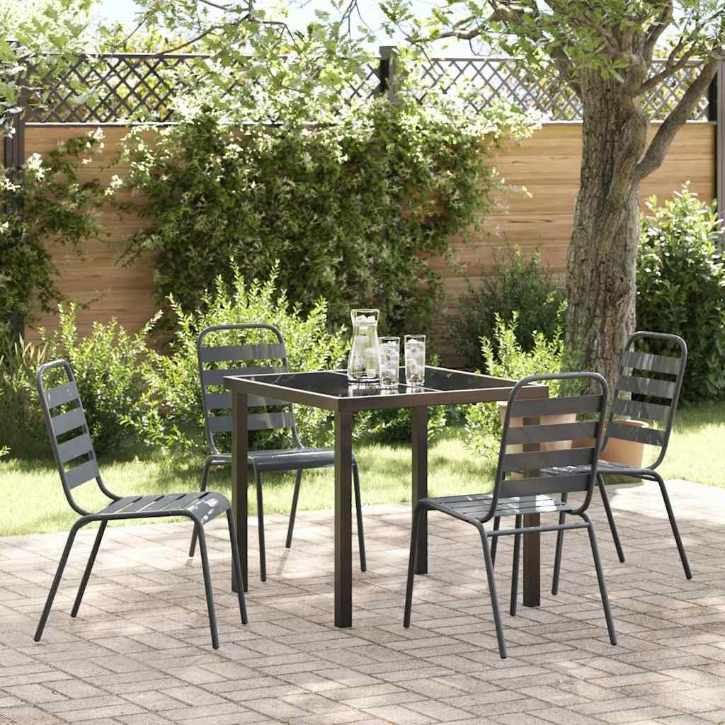 vidaXL Tuin eettafelset 5 pcs Antraciet Gepoedercoat staal, Alfresco eettafel voor balkon, moderne tuinmeubelen, stapelbaar, duurzaam, rechthoekige tafel, stedelijke lounge ensemble, patio - QUORE