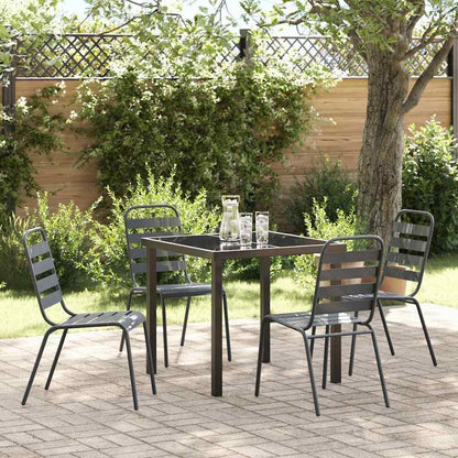 vidaXL Tuin eettafelset 5 pcs Antraciet Gepoedercoat staal, Alfresco eettafel voor balkon, moderne tuinmeubelen, stapelbaar, duurzaam, rechthoekige tafel, stedelijke lounge ensemble, patio - QUORE