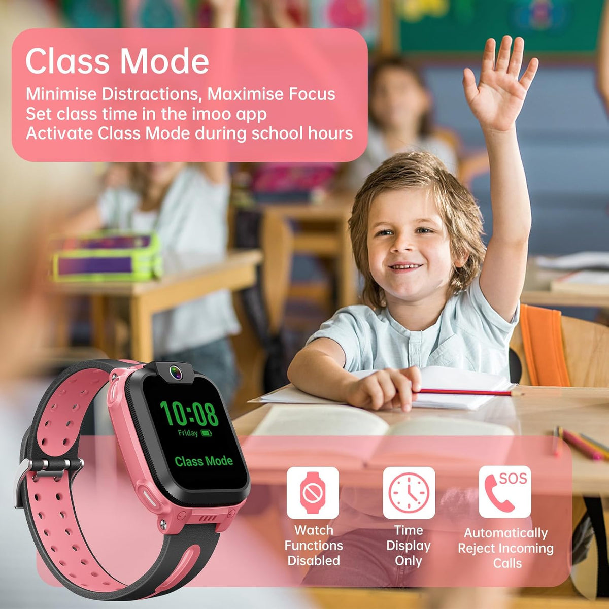 imoo Z1 Smartwatch voor kinderen met GPS, smartwatch voor kinderen met GPS en telefoon, kindersmartwatch met langdurige video en telefoonoproep, IPX8 waterdicht, roze