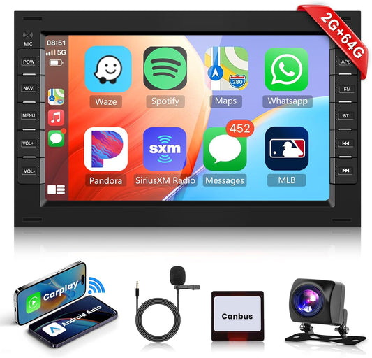 2G + 64G: podofo 7 inch 2 Din autoradio voor VW T5 Golf 4 Bora Polo MK5 Passat B5 Jetta Peugeot 307 Draadloze Android Auto Carplay met Bluetooth wifi/Navi FM/RDS/Airplay + AHD/CANBUS