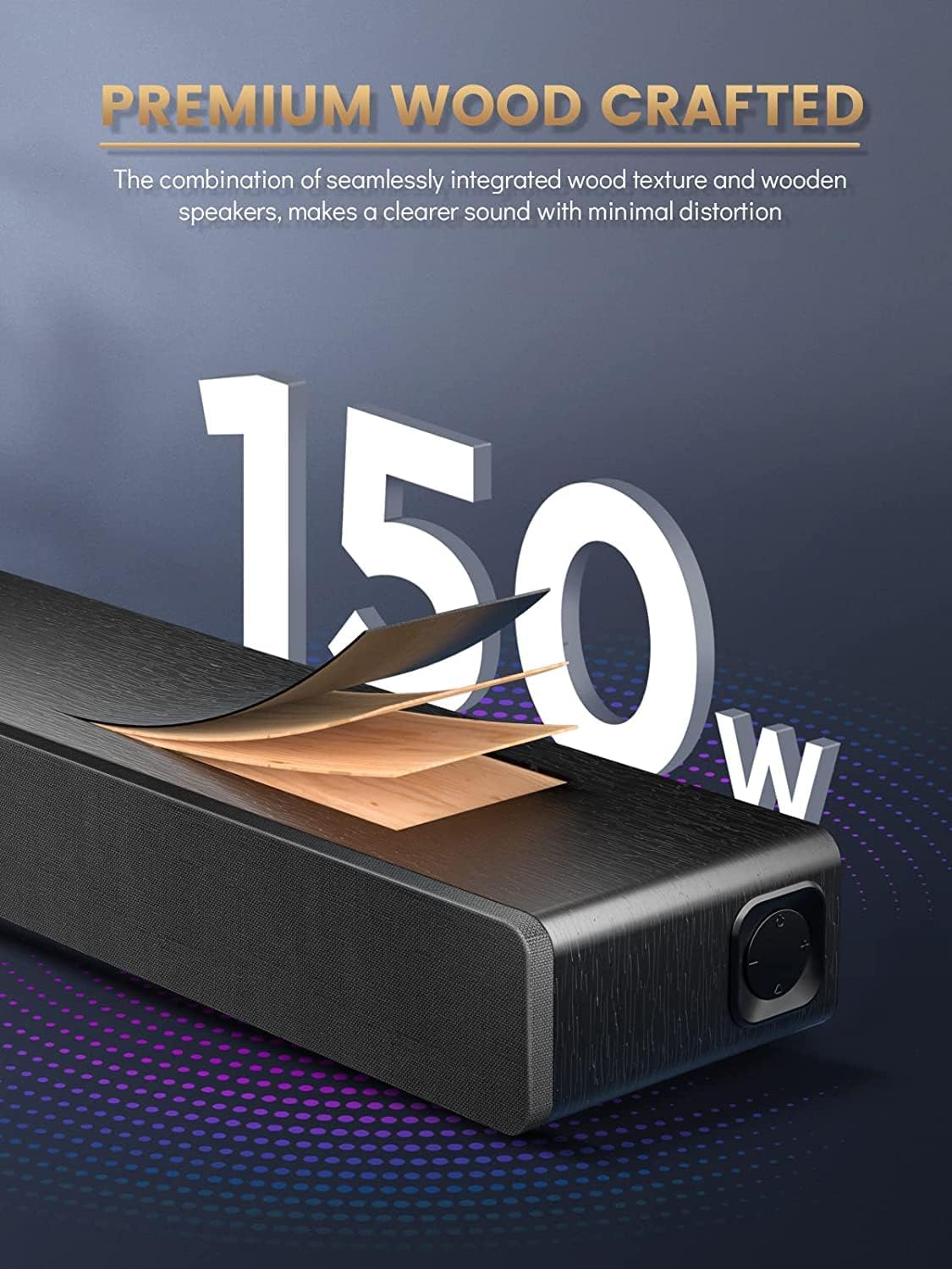 MEREDO Soundbar 2.1 Hout voor tv-toestellen, 150W, soundbar met geïntegreerde subwoofer met ARC-kabel, optisch, AUX, BT, 5 EQ-modi, luidspreker, geluidssysteem voor televisie voor thuisbioscoop, 71cm