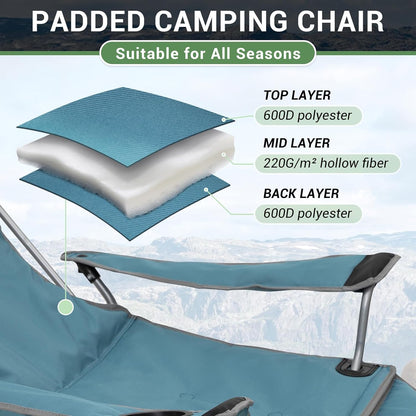 #WEJOY 2-in-1 campingstoel, opvouwbaar met voetensteun, gevoerde ligstoel met verstelbare rugleuning, relaxstoel, ligstoel met bekerhouder, ligstoel voor outdoor, camping, cyaan, set van 2