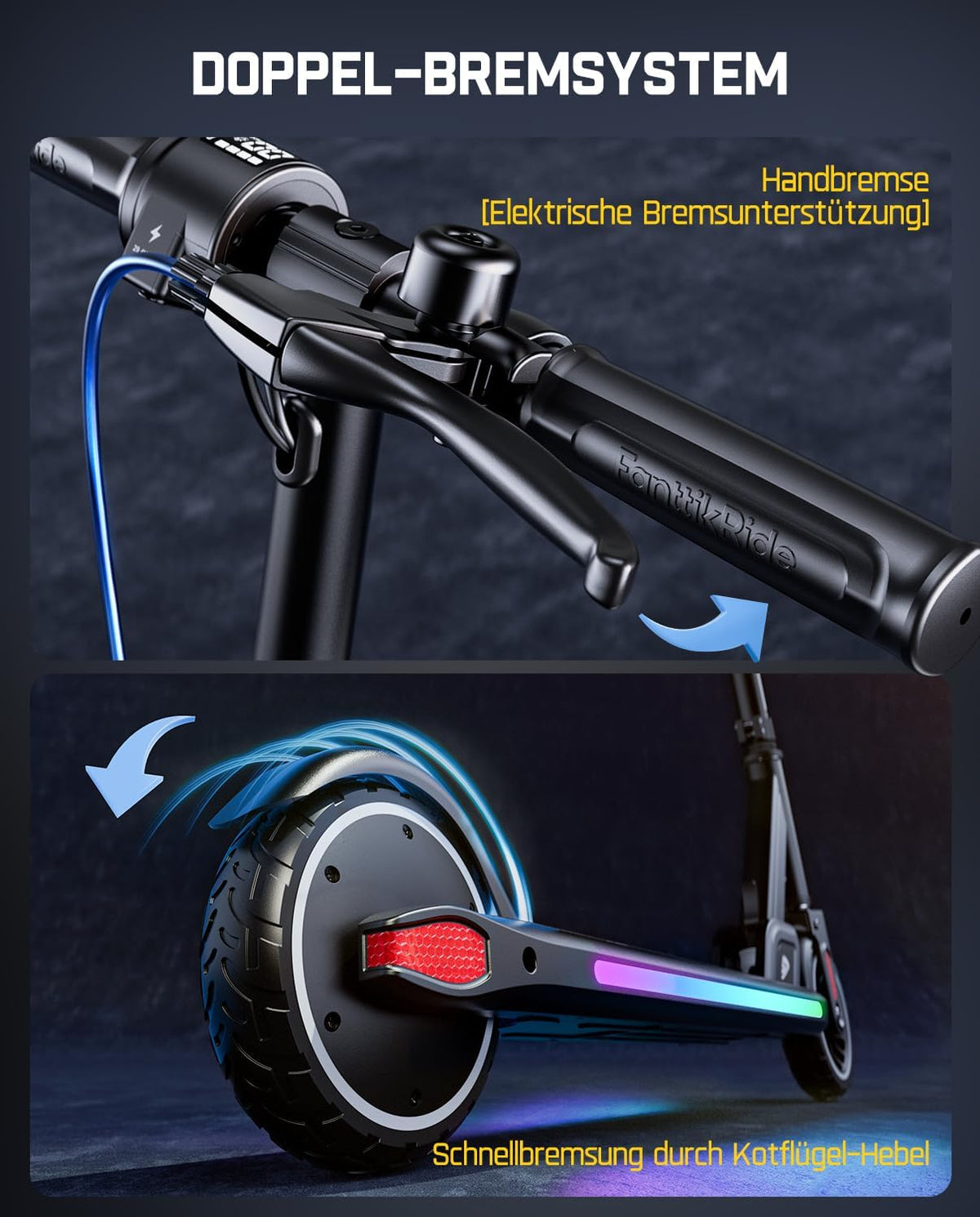 FanttikRide T9 Apex Elektrische step voor kinderen, 1,3-1,7 m, 200 W motor, led-kleurlicht, bluetooth-muziek, 12/16/20 km/u digitaal display, in hoogte verstelbaar, opvouwbaar, tot 40 minuten, zwart