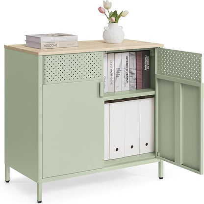 Kast - Dressoir - Archiefkast - Kantoorkast - Opbergruimte - 80 cm x 40 cm x 76 cm - Groen - QUORE