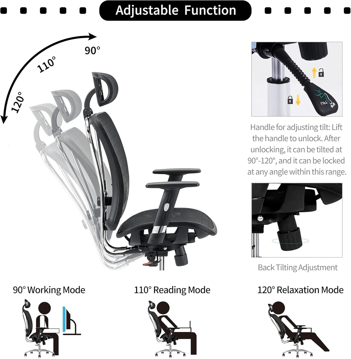 Bureaustoel – Computerstoel – Werkstoel – Bureaustoel Ergonomisch – Office Chair – Verstelbare Lendensteun – EN1335-Gecertificeerd – Belastbaar Tot 150 Kg