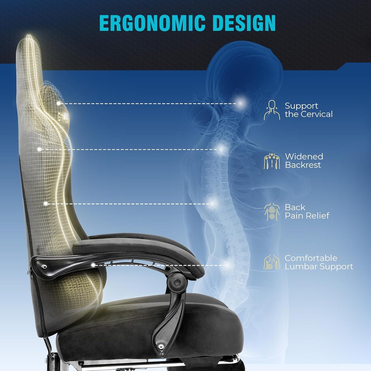 GTPLAYER Gaming Chair Fabric with Pocket Spring Cushion, Large and High Gamings Chairs 350lbs High Back Computer Chair with Footrest for Adults Lumbar Support Swivel Game Chair for Office