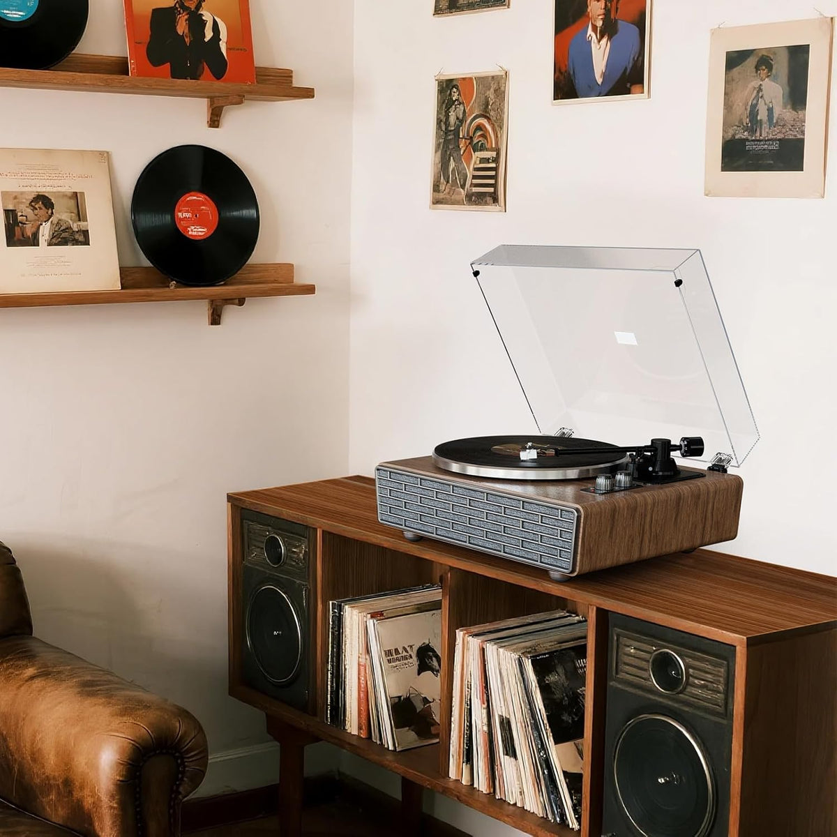 Bluetooth Vinyl Platenspeler,HiFi-draaitafel met Magnetische Cartridge AT-3600L (MM),Phono-Voorversterker,33/45RPM Riemaandrijving 2-snelheden,AUX-in (Classic)