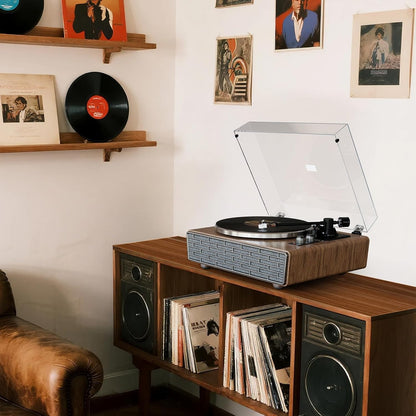 Bluetooth Vinyl Platenspeler,HiFi-draaitafel met Magnetische Cartridge AT-3600L (MM),Phono-Voorversterker,33/45RPM Riemaandrijving 2-snelheden,AUX-in (Classic)