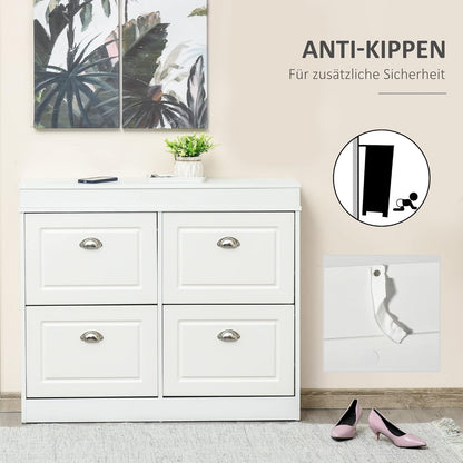 HOMCOM Shoe Cabinet with 4 Drawers Storage Modern Simple Design Cabinet Chipboard MDF White 98 x 24 x 83 cm - QUORE