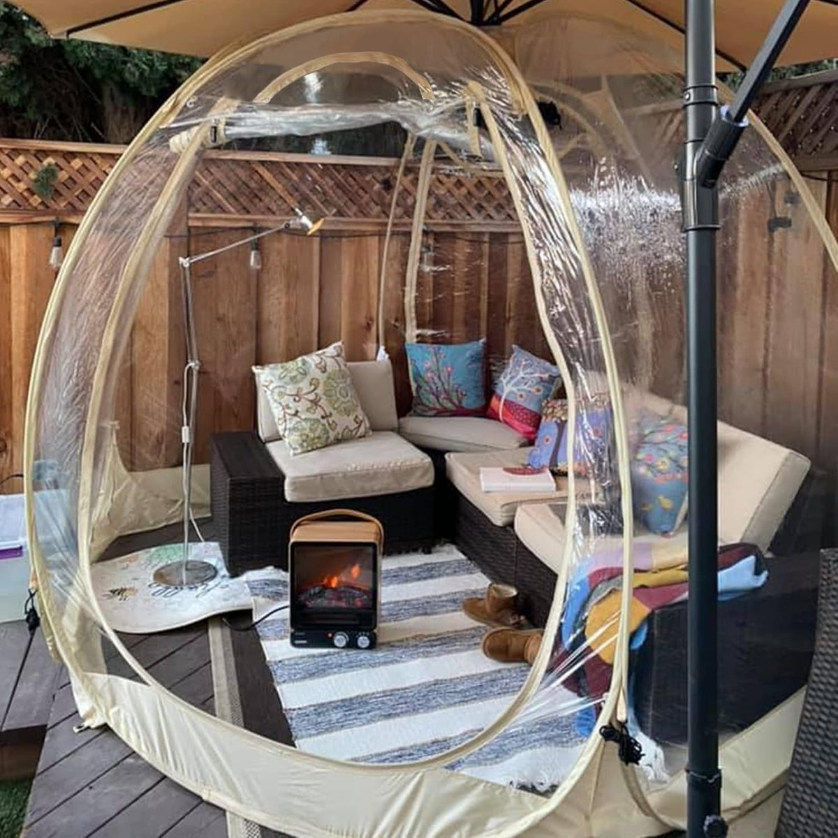 Alvantor Campingtent, bubbeltent, pop-up, extra groot, weerbestendig, koudebescherming, campingtent, voor patio, scherm, iglo, 2-3 personen, 15 x 15 cm, beige