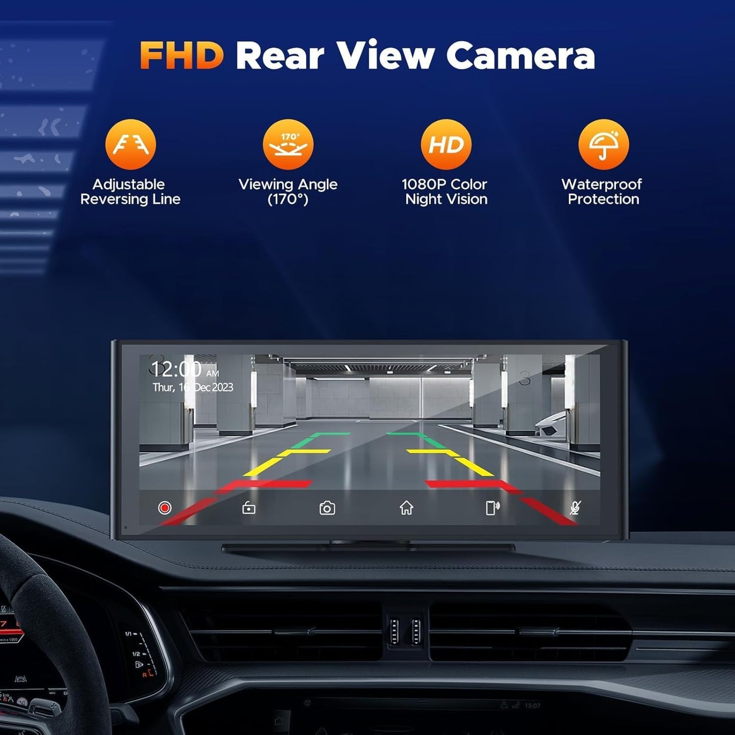 Volam 9,26'' draadloze Carplay Screen Araagbare autoradio met 4K Dash Cam, 1080p Achteruitrijcamera, A-pple Carplay Android Auto, Mirror Link, Loop Recording, GPS-navigatie, AUX/FM