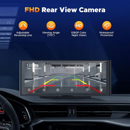 Volam 9,26'' draadloze Carplay Screen Araagbare autoradio met 4K Dash Cam, 1080p Achteruitrijcamera, A-pple Carplay Android Auto, Mirror Link, Loop Recording, GPS-navigatie, AUX/FM