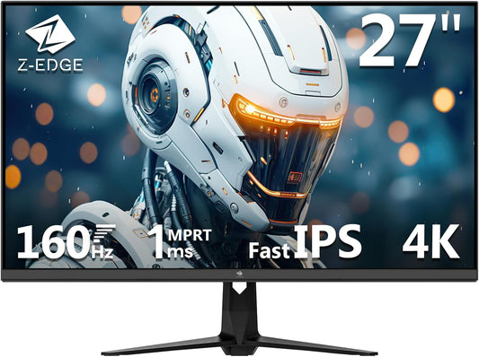 Z-Edge PC Monitor 27'' IPS 160Hz, 4K UHD (3840x2160), 1ms, FreeSync, Desktop Monitor Gaming, Adjustable Tilt, Ultra-realistic Colors, 2×HDMI2.0 & 2×DP1.4, VESA (HDMI Cable Included)