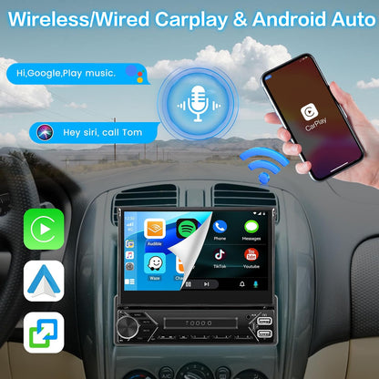 Inefala 2G+64G Android 13 Autoradio 2 Din met 7 Inch Uittrekbaar Scherm, Draadloze Carplay & Android Auto, Auto Radio Bluetooth met GPS WiFi FM/RDS BT SWC Achteruitrijcamera+Microfoon