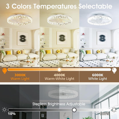 NIORSUN 50,8 cm led-ventilator met lampen en afstandsbediening app, dimbaar, laag profiel, plafondventilator voor inbouw, traploze kleurtemperatuurverandering en 6 snelheden