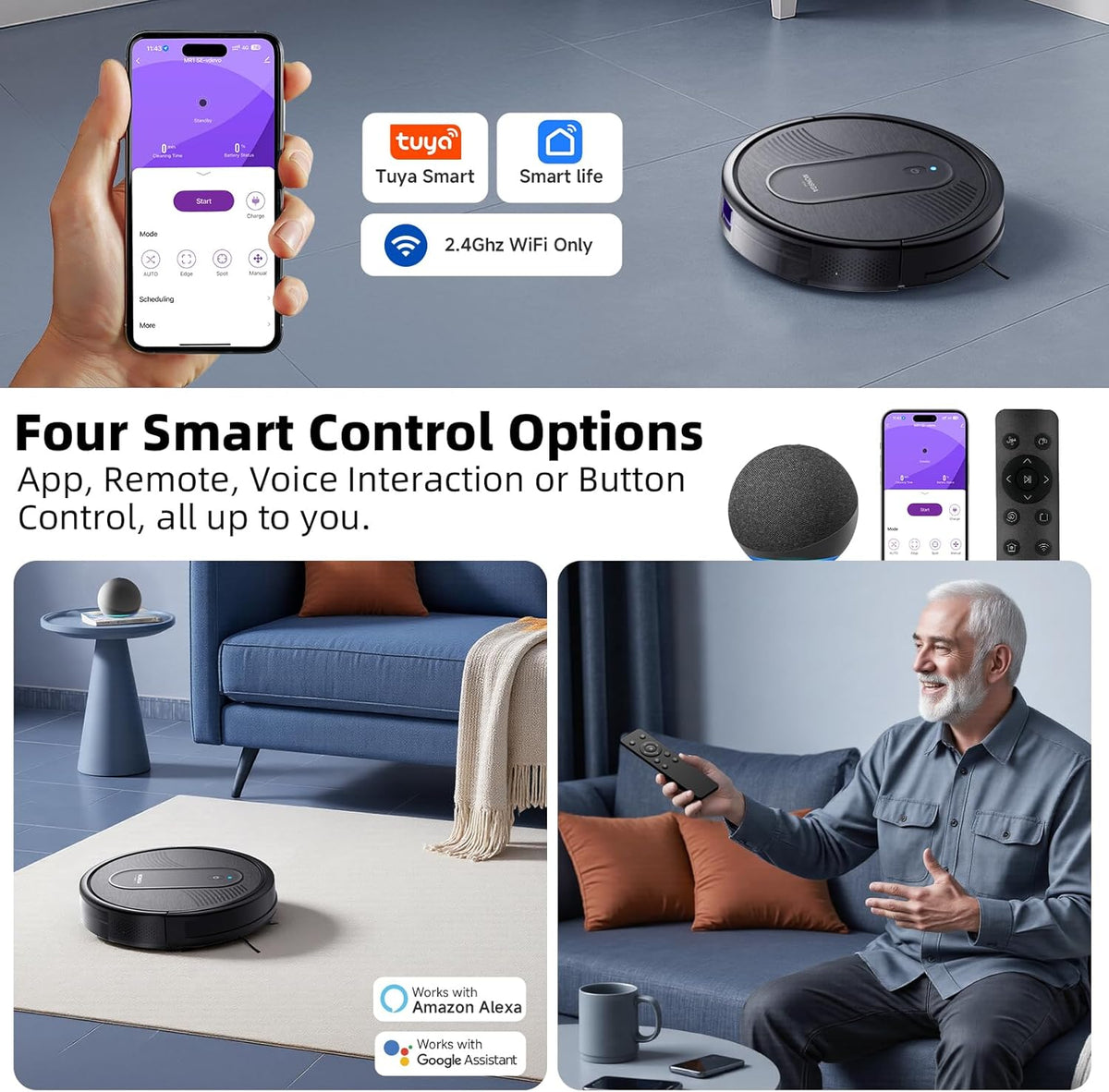 Robotstofzuiger – Robot Cleaner – Robo Stofzuiger – Automatische Stofzuiger – WiFi Robotstofzuiger – 3000Pa Zuigkracht – 140 Min Batterijduur