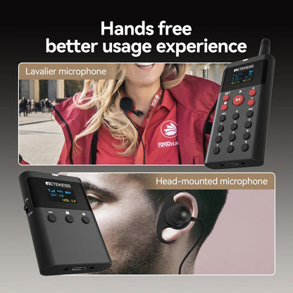 Retekess TT127 Audio Whisper Tour Guide System, Tour Guide System, Uitlegmodus voor Twee Personen, On-Demandfunctie, 200 m, voor Museumtentoonstellingen(1 zenders 10 ontvangers)