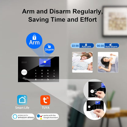 Draadloos thuisalarmsysteem, 6 stuks GSM SMS 2G WiFi compleet anti-diefstalalarmsysteem, sirene alarm met PIR, deurraamsensor, camera, afstandsbediening voor woning, gar
