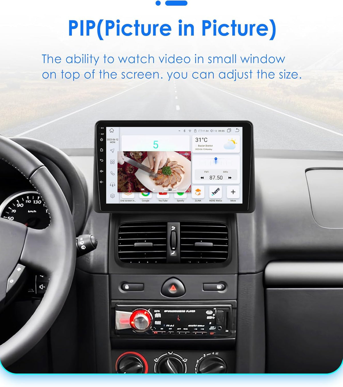 Ossuret Android 14 autoradio voor Renault Clio 2 2000-2012, 8-Core 4G + 32G GPS Navi 9 inch QLED-touchscreen display met CarPlay Bluetooth WiFi 4G LTE SWC DSP RDS