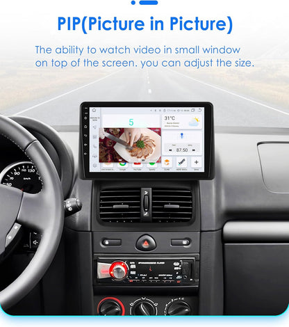 Ossuret Android 14 autoradio voor Renault Clio 2 2000-2012, 8-Core 4G + 32G GPS Navi 9 inch QLED-touchscreen display met CarPlay Bluetooth WiFi 4G LTE SWC DSP RDS