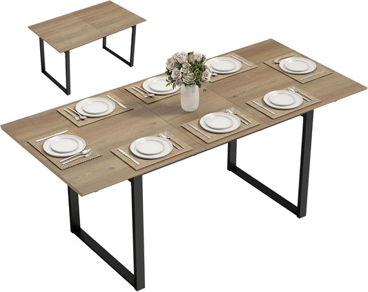 HOMCOM Uitschuifbare Eettafel 140/180 x 80 cm Eettafel met Stalen Poten Rechthoekige Keukentafel voor 6-8 Personen voor Keuken, Eetkamer, Natuur