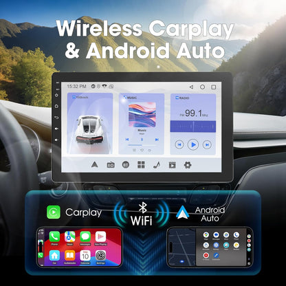 360° Draaibare Autoradio – 1 DIN Autoradio – Bluetooth Stereo – Draadloze CarPlay – Android Auto – 10,1 Inch IPS Touchscreen – Ingebouwde 720P Achteruitrijcamera & Stembediening