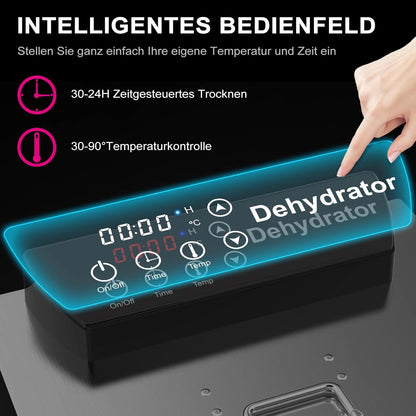 Lecon Voedseldroger van roestvrij staal, dehydrator, 30-90 °C, 24-uurs timer, dehydrator voor levensmiddelen, vlees, vruchten, groentedroger, fruitdroger, droogmachine met schort, verzegelde tank (8
