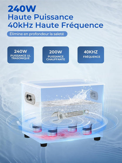 Ultrasone reiniger, 240 W, 304 roestvrij staal, met verwarmingstimer, professioneel digitaal laboratorium, ultrasone onderdelenreiniger, voor het reinigen van sieraden, brillen en auto-onderdelen (10