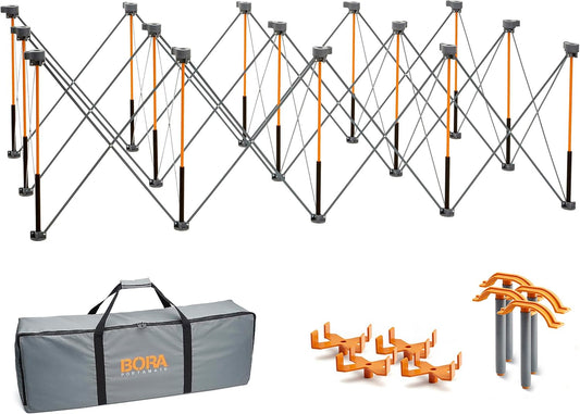 Bora Duizendpoot 4x8 werkstandaard met 15 veerpoten en draagbare tafel | XL Sawhorse-ondersteuning met vouwen, inklapbare stalen poten, CK15S, oranje.