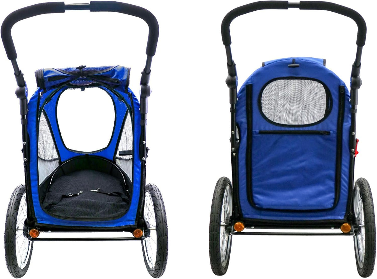 Petique Trailblazer Jogger, hondenwagen voor middelgrote huisdieren, geventileerde huisdierstep voor katten en honden, blauw