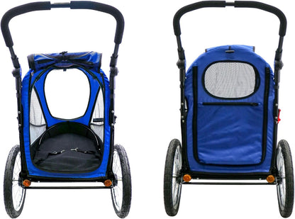 Petique Trailblazer Jogger, hondenwagen voor middelgrote huisdieren, geventileerde huisdierstep voor katten en honden, blauw