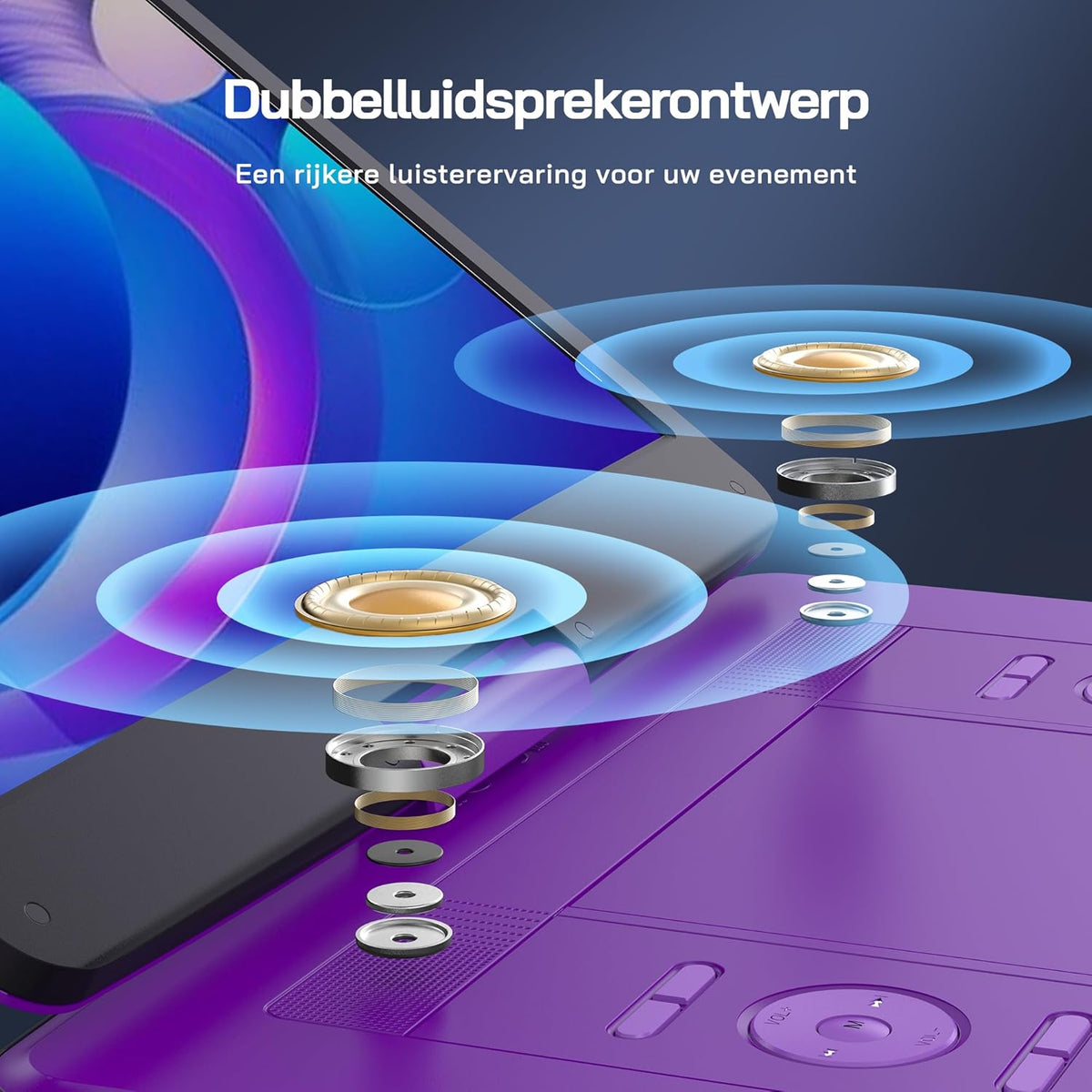 WOLFANG Draagbare dvd-speler met 15,6 inch groot HD-display, 5000 mAh batterij, geen regionale beperking, twee stereoluidsprekers, ondersteunt USB/SD-kaart/sync-tv/projector, lila