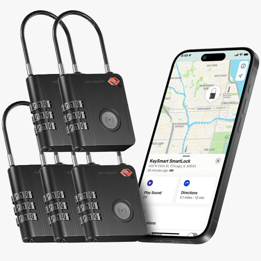 KeySmart SmartLock Tracking Bagagesloten TSA Goedgekeurd - Compatibel met Apple Find My App, Bluetooth GPS-tracker, waterbestendig, vergrendel uw koffers en houd het bij (5 stuks)