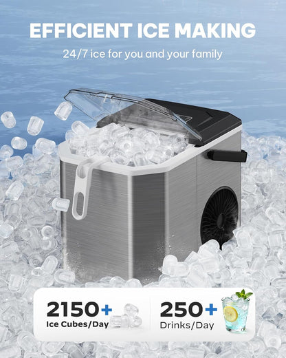 Silonn IJsblokjesmachine met handvat - draagbaar & zelfreinigend, mini ijsmaker 9 ijsblokjes / 6 min. 12 kg/dag, ijsblokjes eenvoudig uitnemen en overal gebruiken