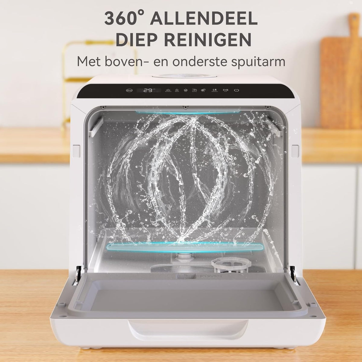 Hermitlux Tafelbladvaatwasser voor 5 couverts (5 liter tank), aanrechtvaatwasser met 6 programma's, inclusief 360° sproeiarmen, warm - aan de lucht drogen, energieklasse D, geen installatie