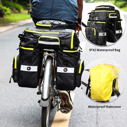 Fietstas - Fietstassen - Dubbele Fietstas - Multifunctioneel Bagagedragertas - Scheurvast - Grote Bagagetassen - met Regenhoes - 75L - PVC - Groen/Zwart