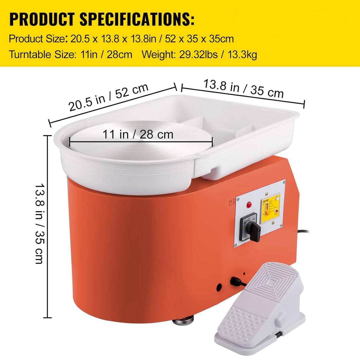 Pottenbakkersschijf – Keramische Draaischijf – Pottenbakmachine – Elektrische Draaitafel – Klei Schijf – 28 cm Aluminium Plateau – 350W Met Voetpedaal