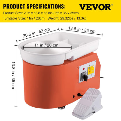 VEVOR Elektrische keramische machine, 0-300 omw/min, keramische wielmachine, 27,9 cm, draaitafel formaat, keramische trainingsmachine voor beginners en liefhebbers van keramische productie