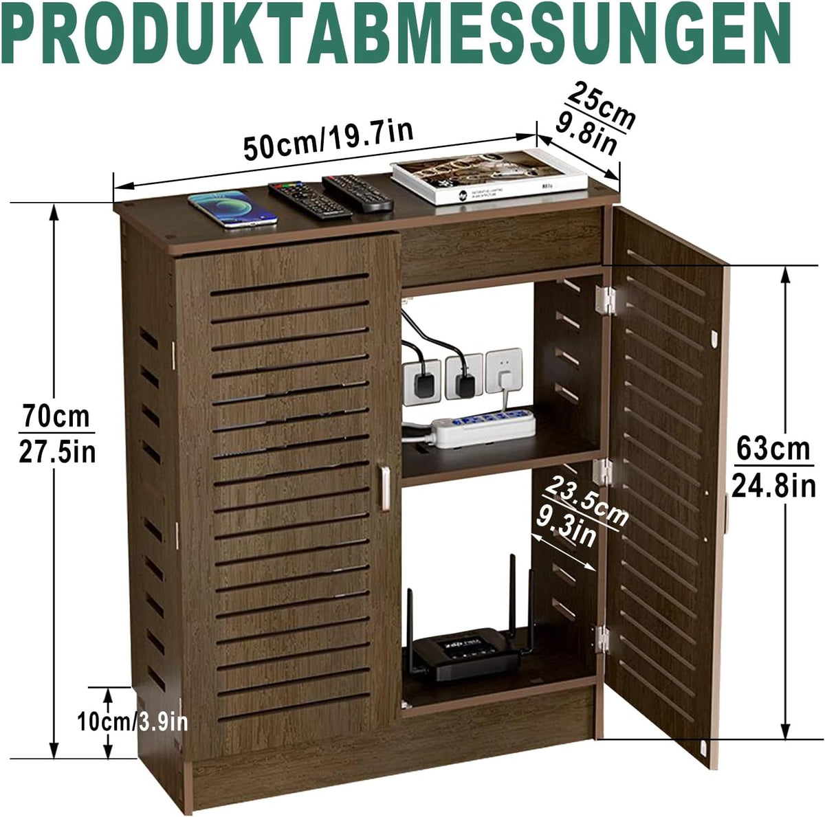 WiFi-router Opbergbox, WiFi-router Opbergkast met Verstelbare Planken, Geschikt Voor Kantoor- en Thuisgebruik (Walnoot, 70 x 50 x 25 cm)