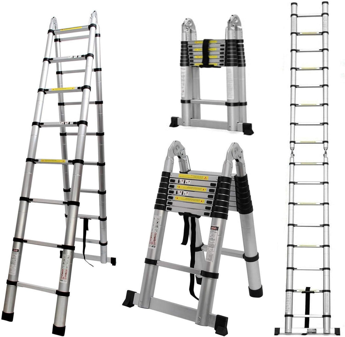 COOCHEER Telescopische ladder, vouwladder, multifunctionele ladder van aluminium, ideaal voor binnen- en buitenwerkzaamheden, max. belastbaarheid: 150 kg