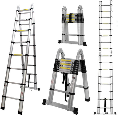 COOCHEER Telescopische ladder, vouwladder, multifunctionele ladder van aluminium, ideaal voor binnen- en buitenwerkzaamheden, max. belastbaarheid: 150 kg