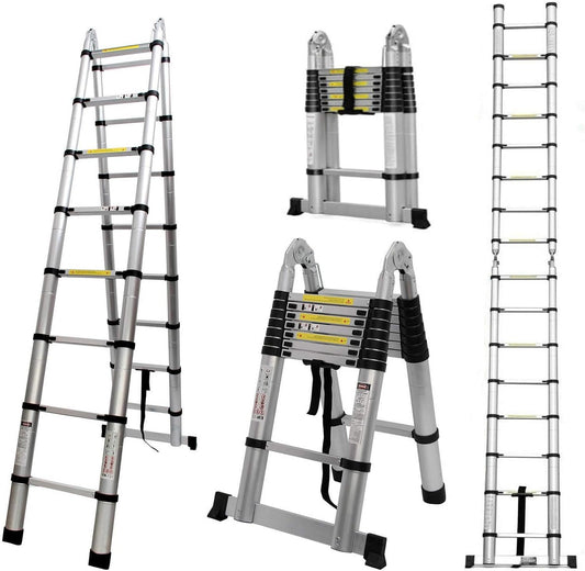 COOCHEER Telescopische ladder, vouwladder, multifunctionele ladder van aluminium, ideaal voor binnen- en buitenwerkzaamheden, max. belastbaarheid: 150 kg